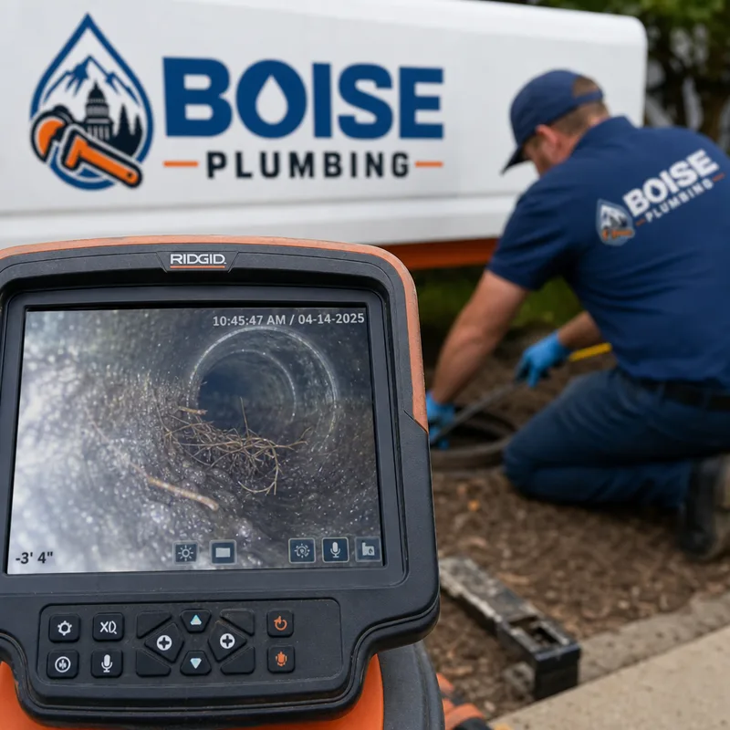 Drain camera view showing fine tree roots entering a sewer line at a pipe joint