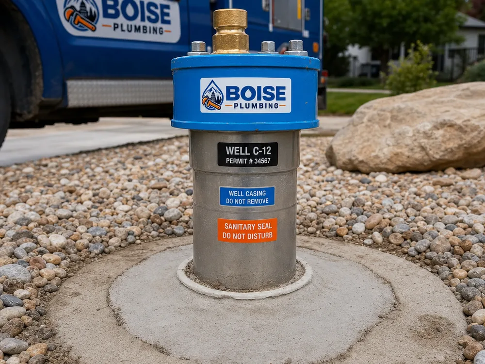 Newly completed wellhead with protective casing and sanitary seal